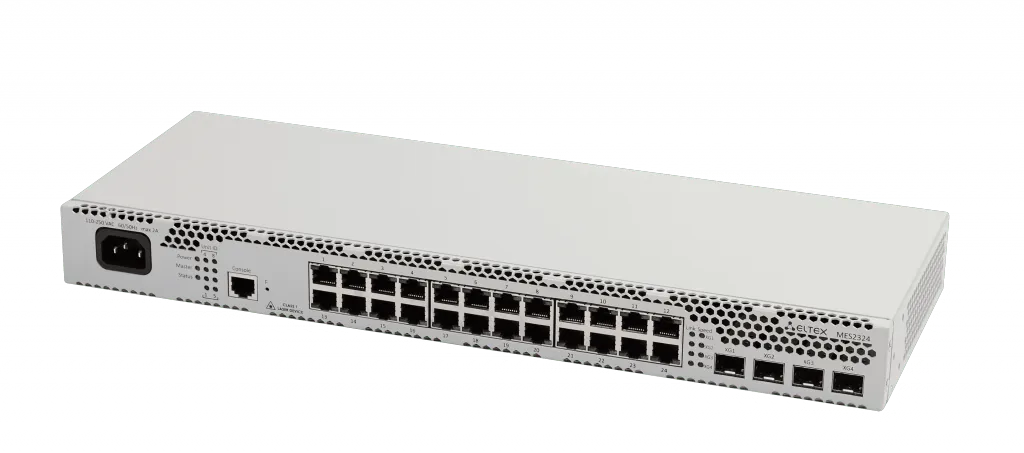 Ethernet-коммутатор MES2324B, 24x1G RJ45 + 4x10G SFP+, L3, 220V AC/12V DC