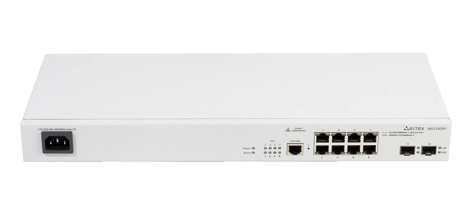 Ethernet-коммутатор MES2408P, 8xPoE/PoE+ (1G) + 2x1G SFP, L2, 220V AC