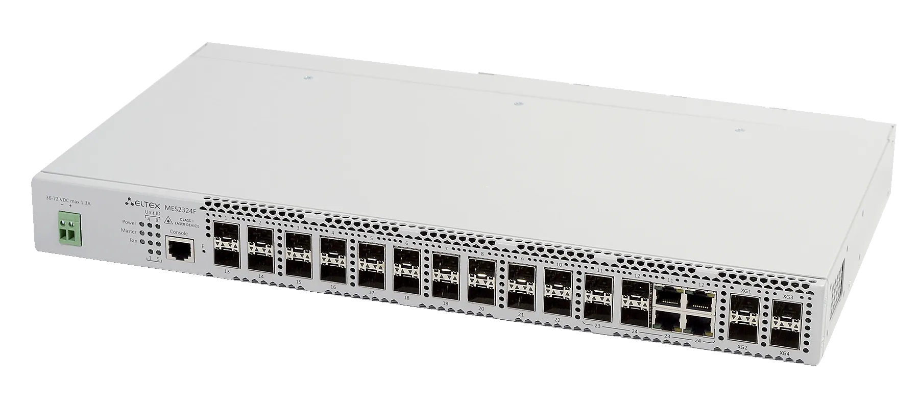 Ethernet-коммутатор MES2424FB, 24x1G SFP + 4x10G SFP+, L3, 220V AC/12V DC