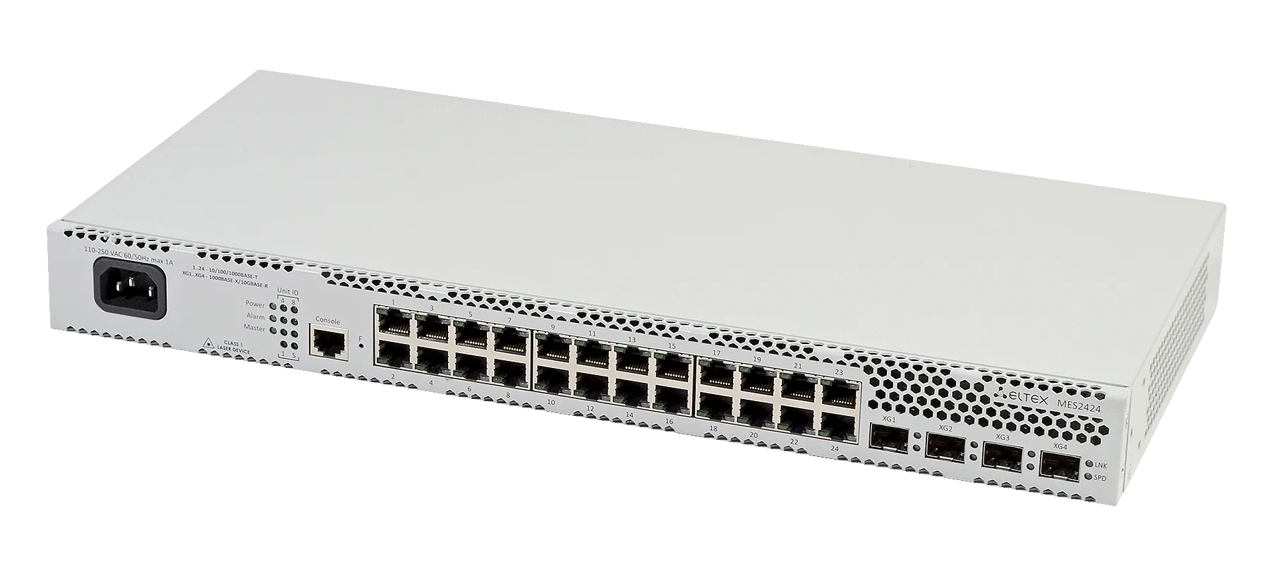 Ethernet-коммутатор MES2424, 24x1G RJ45 + 4x1G/10G SFP+, L3, 48V DC