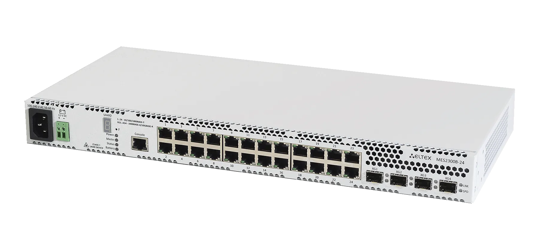 Ethernet-коммутатор MES2300B-24, 24x1G RJ45 + 4x10G SFP+, L3, 220V AC/12V DC