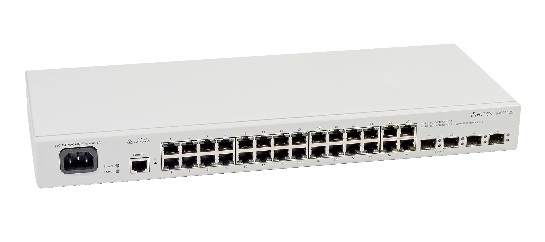 Ethernet-коммутатор MES2424P, 24xPoE/PoE+ (1G) + 4x1G/10G SFP+, L3, 220V AC